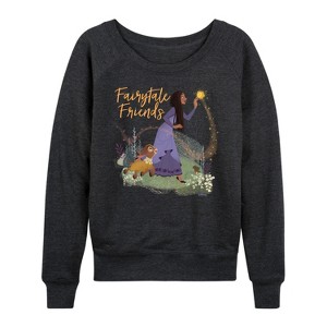 Women's - Disney - Fairytale Friends Lightweight French Terry Wide Neck Long Sleeve Shirt - 1 of 4
