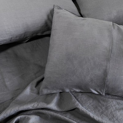 Slate Gray French Linen Standard Pillowcase Set