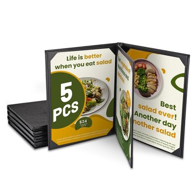WeChef 5 Pack Menu Covers 8.5 x 11" 4 Views Faux Leather Cafe Restaurant Bars