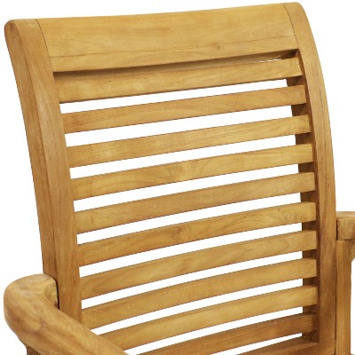 Light Brown Teak Outdoor Slatted Dining Armchair