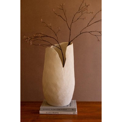 Tall White Textured Flower Vase – 18" Tall Large Decorative Accent by Kalalou
