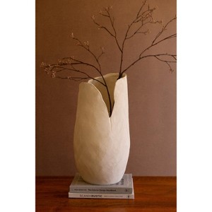 Tall White Textured Flower Vase – 18" Tall Large Decorative Accent by Kalalou - 1 of 4