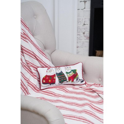 Festive Cats Embroidered Christmas Accent Throw Pillow
