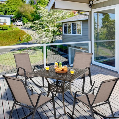 Brown Metal Frame Outdoor Rocking Chairs with Fabric Seat, Set of 2