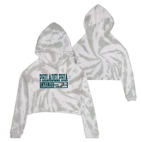 Nfl Philadelphia Eagles Girls' Gray Tie-dye Crop Hooded Sweatshirt