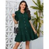 Women's Maternity Dress Collar V Neck Puff Short Sleeve Button Down Casual Tiered Pleated Mini Shirt Dress - 4 of 4