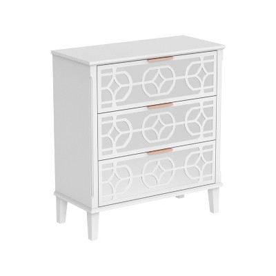 Famapy White 3-Drawers Wood Nightstands With Mirrored Paint Bedside Table