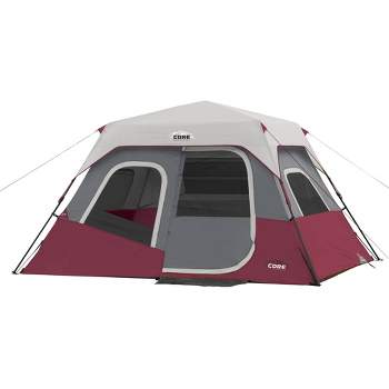 Core Equipment 11'x9' 6 Person Durable Quick Setup Camping Tent with Air Vents, Loft, Rainfly, Room Divider and Carry Bag - Red