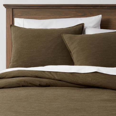 Linen King/Queen Duvet Cover Set - Dark khaki green - Home All