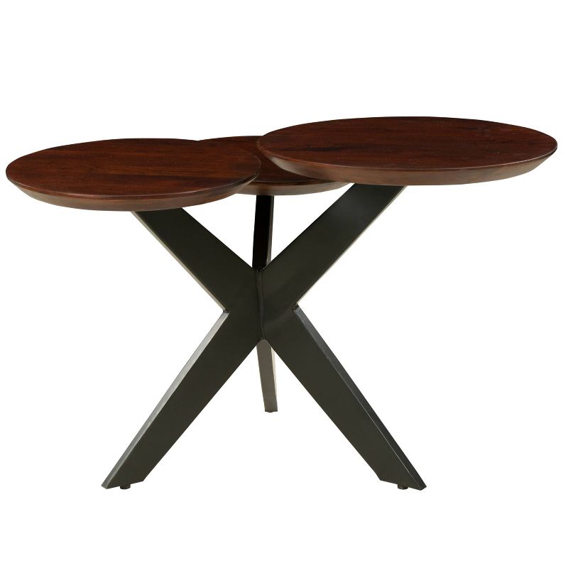 Modern Coffee Table with 3 Tier Wooden Top and Boomerang Legs Brown/Black - The Urban Port, 3 of 11