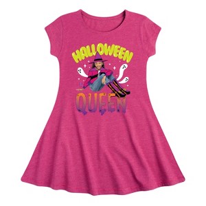 Girls' Nickelodeon Halloween Queen Fit & Flair Cap Sleeve Dress - Heather Fuchsia - Medium - 1 of 2