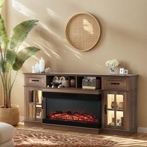 Farmhouse 70'' TV Stand For Tvs Up To 80'' With Electric Fireplace and Adjustable Shelves - 1 of 4