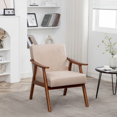 LOVMOR Accent Chair w/Velvet Upholstery and Solid Wood Frame, Classic Mid-Century Modern Living Room Furniture for Extra Seating