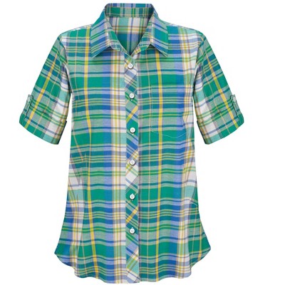 Collections Etc Bright Plaid Short Sleeve Shirt