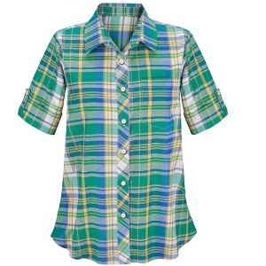 Collections Etc Bright Plaid Short Sleeve Shirt - 1 of 4