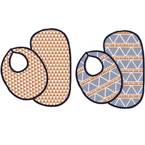 Bacati - Liam Orange/Navy Triangles Muslin 4 pc set of Bibs & Burp Cloths Set - 1 of 4