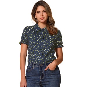 INSPIRE CHIC Women's Peter Pan Frilled Short Sleeve Floral Cotton Top - 1 of 4