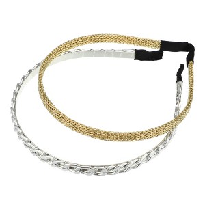 Unique Bargains Women's Twisted Link Chain Shape Metal Mesh Headbands Gold Tone Silver Tone 4.92"x0.39" 2 Pcs - 1 of 4