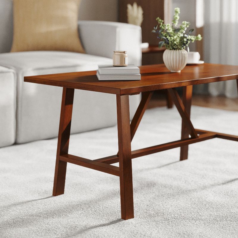 Flash Furniture Eli Solid Wood Farmhouse Coffee Table, Trestle Style Accent Table, 3 of 11