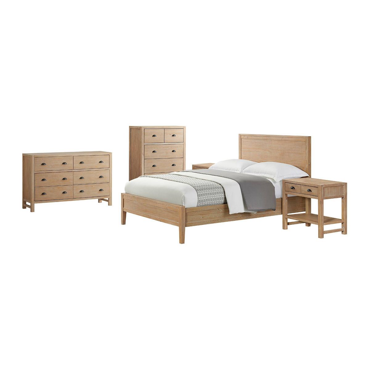 5pc Queen Arden Wood Bedroom Set with Storage Dresser & Pine Nightstands - Alaterre Furniture