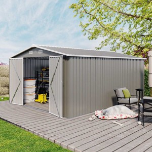 10x14 FT Outdoor Metal Backyard Storage Shed,Weatherproof Steel Garden Tool Shed,Storage Shed with 3 Lockable Doors and 4 Vents-Coolbibila - 1 of 4