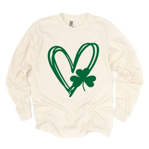 Simply Sage Market Hand Drawn Heart With Shamrock Garment Dyed Long Sleeve - 1 of 4