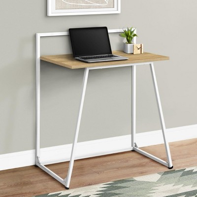 INFURNIC Desks 30"L Compact Computer Desk with Laminate Top and Sturdy Metal Frame for Small Spaces, Brown, 29.5"*17.75"*34"