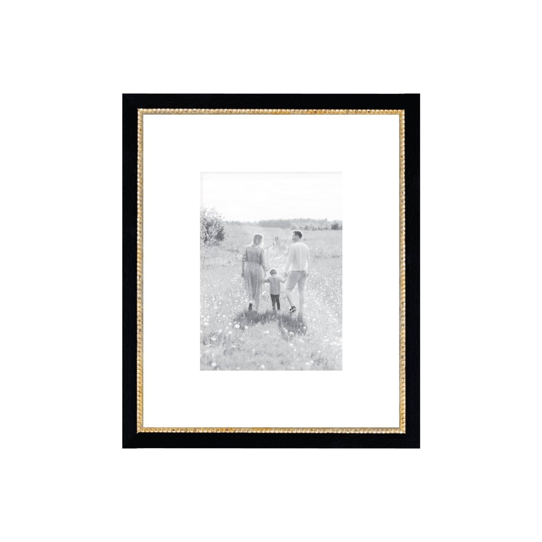 Petal Lane 9"x11" Matted to 5"x7" Photo Frame Black with Gold Dot