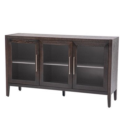 Glass Door Cabinet, 2-Tier Storage Cabinet Bookshelf Wood Accent Cabinet for Home Living Room Office