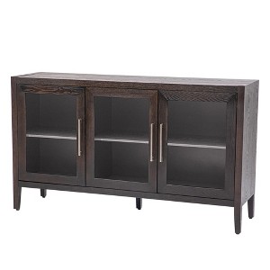 Glass Door Cabinet, 2-Tier Storage Cabinet Bookshelf Wood Accent Cabinet for Home Living Room Office - 1 of 4