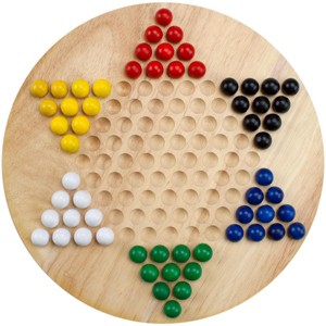 Slickblue Wooden Chinese Checkers Game – Classic 6-Player Set with 60 Bright Marbles and Star Board - 1 of 3