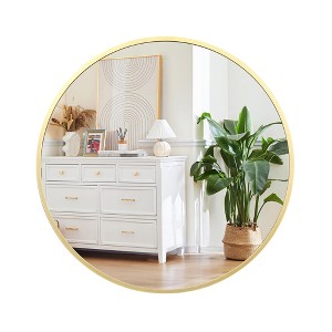 GustoWave Black Circle Round Mirror with 20mm Aluminum Frame, Shatter-Resistant Resin Fogless Glass, Wall Mounted Vanity Mirror - 1 of 4