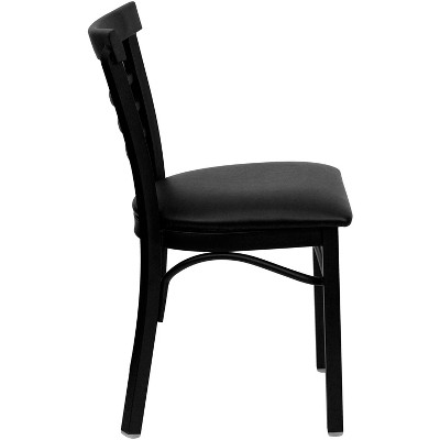 Black Metal Ladder Back Restaurant Dining Chairs with Wood Seat, Set of 2