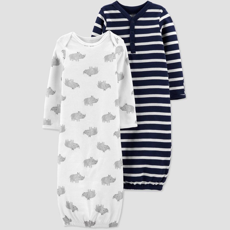 Carter&#39;s Just One You&#174; Baby Boys&#39; 2pk Striped and Animal Print NightGown - White/Blue, 1 of 6