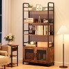 Homhougo Bookshelf with Doors Industrial Bookcase with 4 Tiers Open Storage Shelf Rustic Bookshelves 70.87" Tall Display Rack Cabinet, Brown - 3 of 4