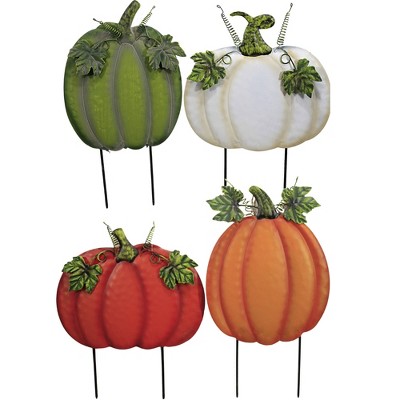 Home & Garden 17.0" 4 Multi. Colored Pumpkins Reg Out Side Fall Metal Direct Designs International  -  Decorative Garden Stakes