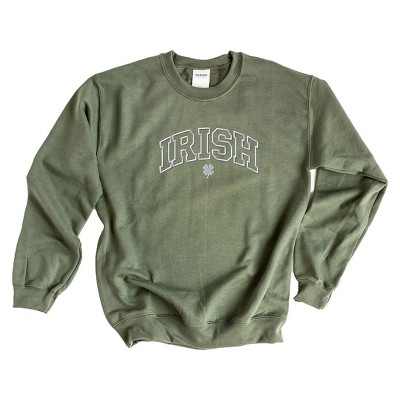 Simply Sage Market Women's Graphic Sweatshirt Embroidered Irish Varsity Clover St. Patrick's Day - White Ink