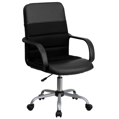 Swivel Task Chair Black Leather/Mesh - Flash Furniture