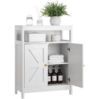 Bathroom Floor Cabinet Wooden Storage Organizer with 2 Doors, Free-Standing Cupboard for Kitchen/Living Room, White