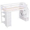 PAGED Simple Wooden Loft Bed Bunk Bed with Desk, Twin Size Bed Frame with 4 Drawers, 3 Shelves, Storage Stairs and Guardrail for Bedroom - 4 of 4