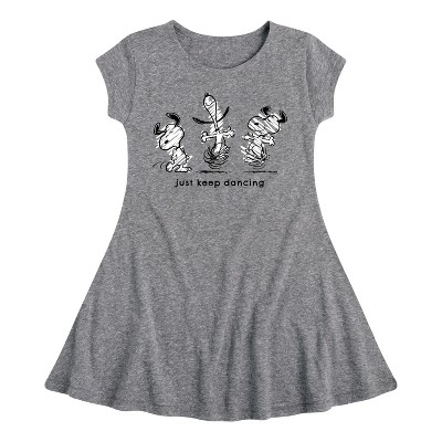 Girls' - Peanuts - Snoopy Just Keep Dancing Fit & Flair Cap Sleeve Dress