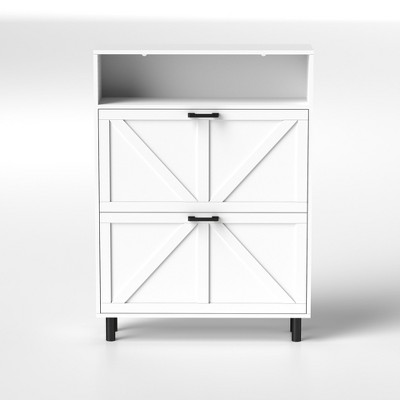 TIRAMISUBEST Antique White Farmhouse Shoe Cabinet with Barn Doors - Storage Organizer & Mobile File Cabinet