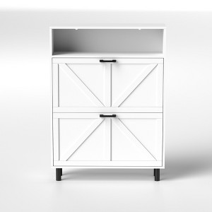 TIRAMISUBEST Antique White Farmhouse Shoe Cabinet with Barn Doors - Storage Organizer & Mobile File Cabinet - 1 of 4