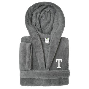 Personalized Linum Kids 100% Polyester SUPER PLUSH Double Brushed Hooded Bathrobe in White Bookman Font - 1 of 3