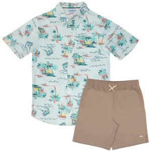 Tommy Bahama Big Boys Button Down Short Sleeve Hawaiian Elastic Woven Shirt and Short Set - 1 of 3