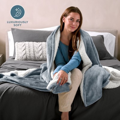 Dusty Blue Full Reversible Sherpa Fleece Blanket