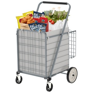 KTMBDW Large Folding Utility Shopping Cart with Removable Liner – Heavy Duty, 360° Swivel Wheels, Portable for Groceries, Laundry - 1 of 4