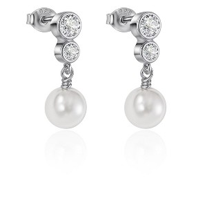 Molenia Pearl Earrings for Women, 925 Sterling Silver Shell Pearl Dangle Drop Earring Small Zircon Dangling Charm Dainty Jewelry - 1 of 4