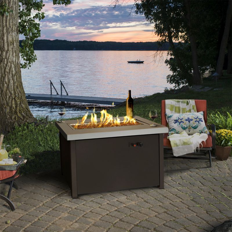 Barton 50,000 BTU Outdoor Propane Fire Pit Table Heater Propane Powered Firepit with Cover, Brown, 2 of 7