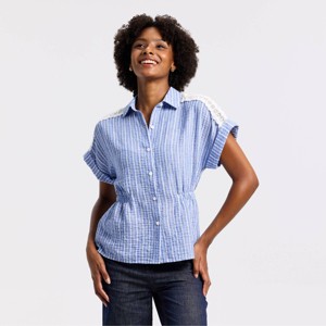 Women's Short Sleeve Shoulder Lace Trim Blouse - Universal Thread